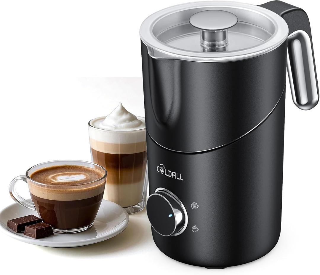 COLDFILL 8-in-1 Milk Frother, 21.16oz/ 600ml Automatic Milk Frother and Steamer, Electric Hot & Cold Foam Maker, Ergonomic Grip Detachable Frother for Coffee, Latte, Cappuccino (Dark Black)