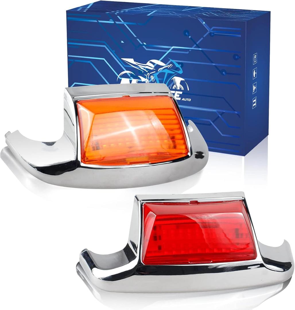 NTHREEAUTO 2PCS Front Rear Fender Light LED Fender Tip Tail Light Compatible with Harley Road King Electra Glide Ultra Classic Heritage Softail Touring FLHR FLSTC FLHTC FLHTCU (Amber+Red Lens)