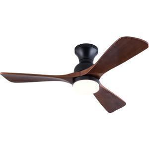 42 Inch Low Profile Ceiling Fan with Light and Remote, Dimmable LED Light, Quiet DC Motor Flush Mount Ceiling Fan, Wood Hugger Ceiling Fans with Lights, Indoor Outdoor Black