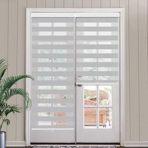 SEEYE Cordless Zebra Blinds for Window, French Door Blinds Free-Stop Roller Window Shades with Valance 29" W x 90" H, Light Filtering Window Treatment Sheer Blinds & Shades Easy to Install, Gray