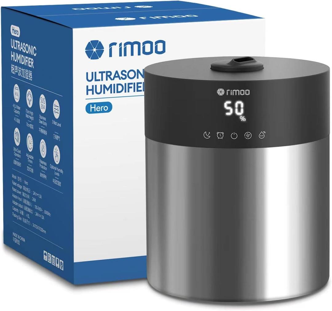 Humidifiers for Bedroom Large Room, Ultrasonic Cool Mist Humidifier with Stainless Steel Tank Boiling Cleaning, Top Fill Smart Humidistat & Timer, Sleep Mode Baby, Plants Black