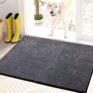 PURRUGS Dirt Trapper Door Mat 24" x 35.5", Non-Slip Machine Washable Entry Rug, Shoe Scraper, Dog Doormat, Super Absorbent Welcome Mat for Front & Back Door, Muddy Shoes & Paws, Bluish Grey-Black