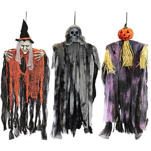 JOYIN 3 Pack 35 Hanging Ghosts Witch Pumpkin Decor Hanging Halloween Decorations Outdoor Halloween Decor, Scary Flying Witch Grim Reapers Haunted House Front Porch Decor Yard Garden Lawn Party