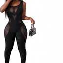 k.SELLOUT Women Sexy Fishnet Bodysuit Mesh Badydoll Soft Nightwear Lingerie One Piece (L-XXL, Black)