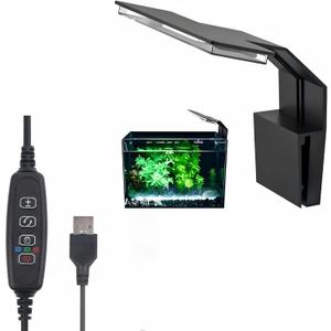 7W Nano Aquarium Light Clip-On Fish Tank Light with Timer & 9-Level Dimming&3 Colors for 1-5 Gallon Tanks, USB LED Full Spectrum Light (Adapter Not Included)