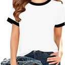 ZDC Girls Athletic Shirts Kids Summer Short Sleeve Workout T Shirt Quick Dry Tops Color Block Gym Yoga Tee (White)