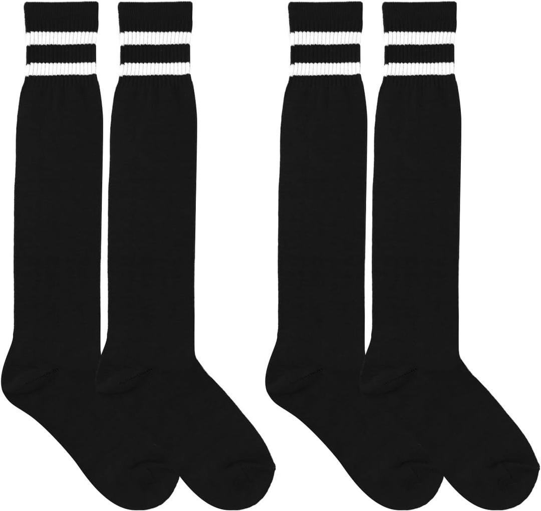 Medsuo 2 Pairs Kids Football Socks Aged 7-12 Knee High Breathable Soccer Socks Long Football Sport Socks for Kid Boy Girl (White)