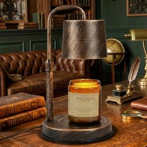 Vintage Industrial Candle Warmer Lamp for Home Decor - Height Adjustable with 2-6H Timer & Dimmer, Dimmable Wax Melt Warmer Compatible with Yankee Candle Jars (Antique Bronze, 50W 2 Bulbs, 110V)