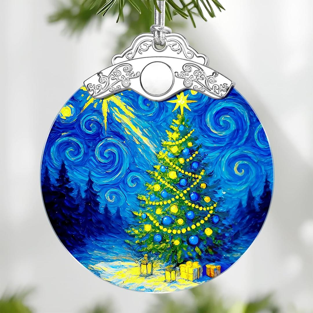 Starry Night Stained Glass Ornament, Christmas Ornaments – Christmas Tree Ornament, Holiday Decor, Xmas Stocking Stuffers, Gift Idea, Gifts for Art Lover, Coworker, Friend, and Family - Candy Canes