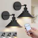 Battery Operated Wall Sconce Set of 2,Vintage Wireless Wall Sconces with Remote, Dimmable Led Wall Lights, Wall Lamp Fixture Indoor Bedroom Living Room Kitchen, LED Bulbs Included, Black