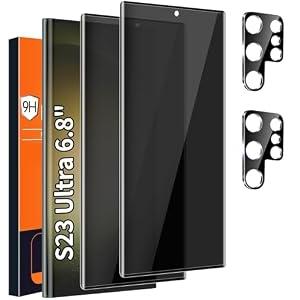 [2+2 Pack] Galaxy S23 Ultra Privacy Screen Protector, 9H Tempered Glass, Ultrasonic Fingerprint Support, 3D Curved, HD Clear Anti-Spy Film for Samsung S23 Ultra 5G Glass Screen Protector