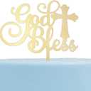 God Bless Acrylic Cake Topper for Baptism, Christening, Dedication or First Communion Decorations(MIrror Gold)