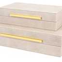 Ivory Shagreen box Set of 2 Faux Leather Decorative Boxes,Large Nesting Storage Decorative Boxes with Lids for Modern Home Decor Stacking Jewelry Box Organizer