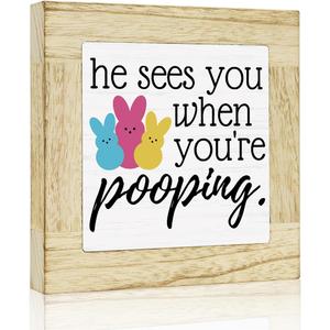 Easter Bathroom Decor for Home He Sees You When You're Pooping Bathroom Decor Easter Decorations for Toilet Restroom Washroom 6 x 6 inches