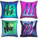 MOCOFO 4 Pack Glitter Sequins Pillow 16X16'' Decorative Pillow Cover Sequin Pillowcase Magic for Party Sofa Couch Car (2 Gradual Black+2 Matte Blue Purple)