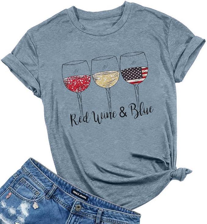 Patriotic Shirts for Women Red White and Blue Sequins Tshirt American Flag Tops USA Star Stripes Short Sleeve Tee M