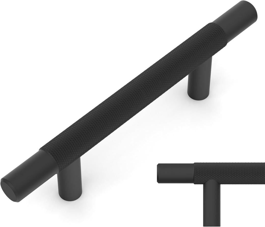 Amerdeco 10 Pack Matte Black Knurled Cabinet Pulls 3 Inch Hole Centers Kitchen Cabinet Solid Handles Hardware Kitchen Handles for Cabinets Handles IH0006