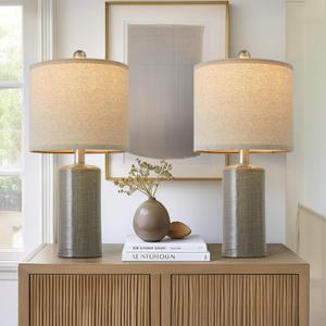 20.25" Small Table Lamps Set of 2 Modern Ceramic Lamps for Living Room Farmhouse Bedside Lamps Boho Lamps for Night Stands Grey Bedroom Lamp Side End Table Lamps (Gray)