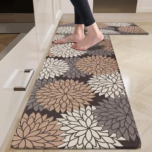 HEBE Anti Fatigue Kitchen Rug Sets 2 Piece Non Slip Kitchen Mats for Floor Cushioned Kitchen Rugs and Mats Waterproof Comfort Standing Mat Runner for Kitchen,Home Office,Sink,Laundry (17.3"x48"+17.3"x28"-0.4"Th, Dark Brown)