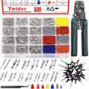 Twidec/535Pcs Car Electrical Wire Terminal Pins Connector Kit 1/1.5/1.8/2.2/2.8/3.5mm 26Type Male&Female Connectors Pin Terminal Auto Non-Insulated Plug Removal Crimp Pins With Wire Crimper Tool