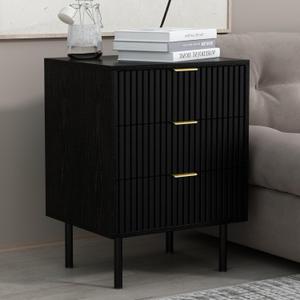 conifferism Fluted Black Nightstand 3 Drawers, Bedroom 26 Tall Bedside Night Stand, Modern Bed Side End Table Living Room, 19 Small Space Mid Century Storage Cabinet