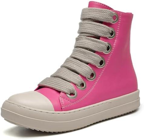 MOFEEDOUKA Womens High Top Sneakers Thick Shoe Laces PU Leather Comfort Platform Walking Shoes with Zipper, Size 42(11)