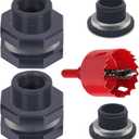 2 PCS Rain Barrel Bulkhead Fitting kit with Plugs and Hole Saw Tool, 1 Inch PVC Spigot Connector Kit for Rain Barrels Water Tanks Pools Aquariums Tubs (Bulkhead 1 Inch)