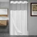 No Hook Shower Curtain with Snap in Liner Set Waffle Shower Curtain for Bathroom Hotel Style Fabric Waterproof Inner Liner36" W x 74" H, White