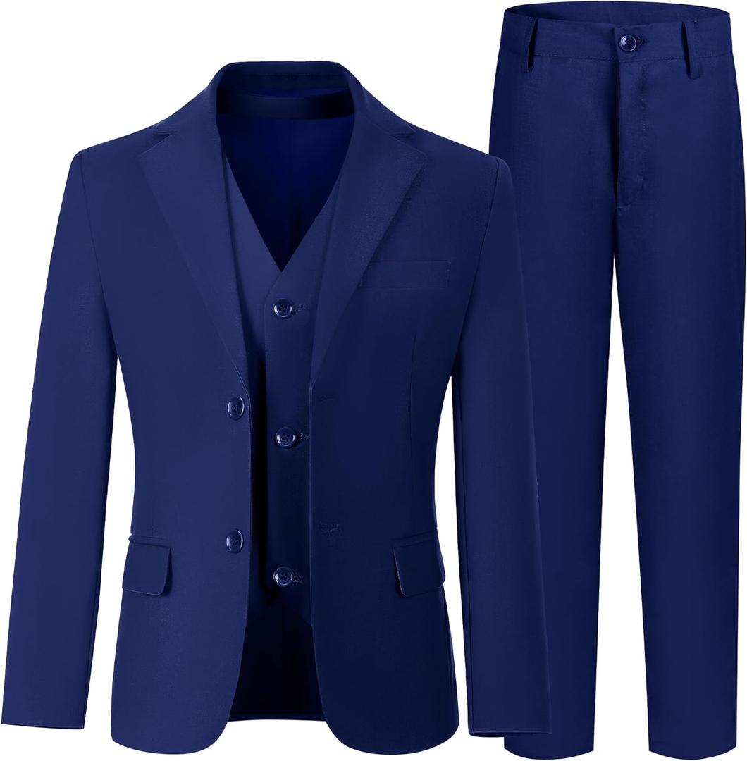 Boys' 3 Piece Suit Set with Suit Jacket, Vest, Pants, Formal Tuxedos Slim Fit Ring Bearer Outfit (10, 3pc Dark Royal Blue)