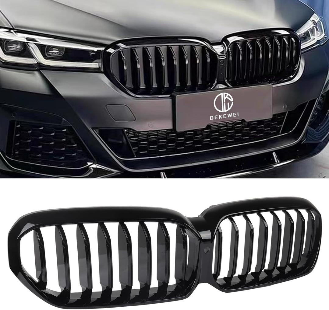 G30 Grille, Single Slat Gloss Black Grill Front Kidney Grille Compatible with BMW 5 Series G30 2021 2022 2023 520i 530i 540i M550i xDrive