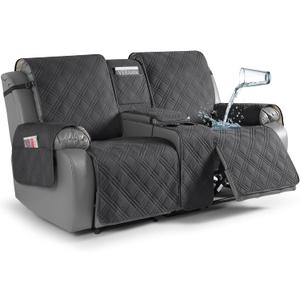 TAOCOCO Loveseat Recliner Cover with Console, Non-Slip Split Reclining Pet Cover for Dual Loveseat Recliner, Furniture Protector with Elastic Straps (2 Seater, Charcoal Gray)