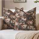 Zealax Vintage Floral Pillow Covers 18x18 Set of 2, Chenille Square Decorative Throw Pillow Covers Boho Farmhouse Accents Soft Couch Pillow Cases for Living Room Bedroom, Coffee Brown