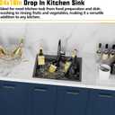 Black Kitchen Sink,24x18 Inch Kitchen Sink Stainless Steel Drop In Kitchen Sink Topmount Stylish and Modern Look Sink With Bottom Grid,Silicon Mat And Drain Assembly Add Elegance & Enhance Usability, 24x18x9 inches