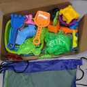 Beach Toys, 34Pcs Dinosaur Sand Toys Set for Kids Toddlers, Sandbox Toys with 2 Collapsible Beach Bucket, Mesh Bag, Castle Sand Toys Kit, Sand Molds, Travel Collapsible Beach Toy for Kids Ages 3-12