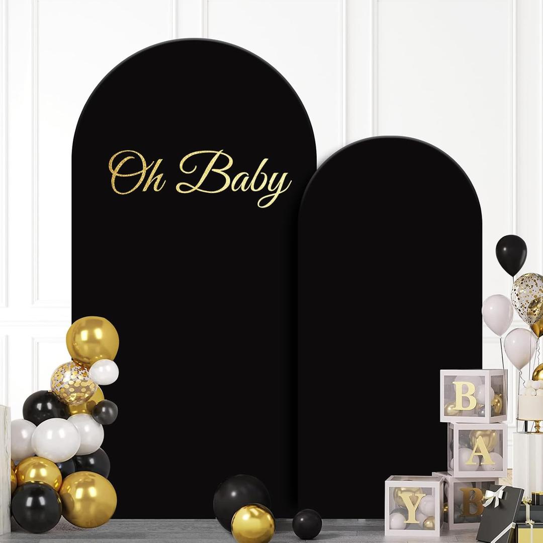Arch Backdrop Cover 7.2FT 6FT, Black Thickened Spandex Fitted Arch Covers Stretchy Backdrop Set of 2 Round Top Chiara Stand Cover with Zipper for Wedding Birthday Party Baby Shower Banquet Decoration