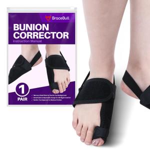 BraceBull Bunion Corrector for Women & Men (1 Pair), Big Toe Straightener with Memory Steel Plate, Night Bunion Splint & Toe Separator, Adjustable Foot Brace for Sleeping, Comfortable Big Toes Support