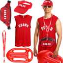 Hiboom 5 Pcs Halloween Guard Costume Set Inflatable Surfboard Guard Hat Red Fanny Pack Uniform Vests Whistles (Medium)