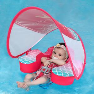 Swimbobo Baby Floats for Pool with Canopy Non Inflatable Soft Skin-Friendly Fabric Material Infant Swim Float for Boys and Girls Pool Toys , Red Mermaid 