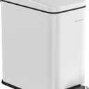 SONGMICS Bathroom Trash Can, 1.3 Gallon (5 L) Small Trash Bin with Lid, Slim for Small Spaces, Stainless Steel Garbage Can, Soft Close, White ULTB560W05