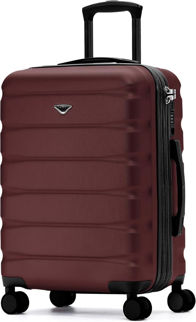 Flight Knight 24x16x10 Expandable Carry On Suitcase Hardside TSA Lock USB C Lightweight Luggage Silent Double Spinner Wheels Maximum Overhead Carry-On Bag For Virgin South West Approved Burgundy