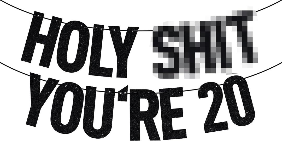 Black Glitter Holy Shit You're 20 Banner, Happy 20th Birthday/Cheers to 20 Years, 20th Birthday Party Decorations Supplies