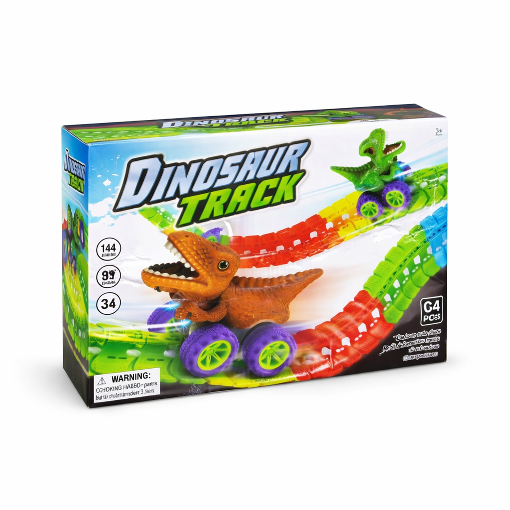 Valentines Day Gifts for Kids, Dinosaur Train Set,Boys Valentine Gifts Dinosaur Train Toys, 360 Electric Climbing Dinosaur Car Race Tracks with Sound and Lights, Race Train Track Toy Birthday (96Pcs)