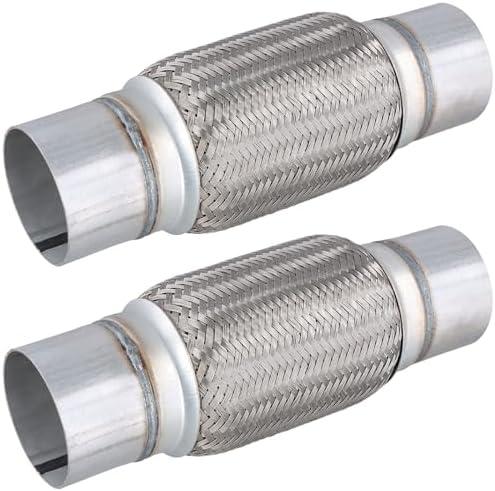 ZEONHAK 2 Pack 3 x 8 Inch Stainless Steel Heavy Duty Exhaust Flex Pipe, Double Braid Exhaust Flex Tube, Overall Length 12 Inch