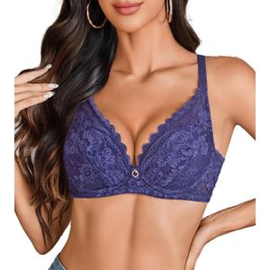 Avidlove Lace Bras for Women Bralettes with Underwire Full Coverage Sexy Bra Everyday Lingerie NO Padded (Small, Navy Blue)