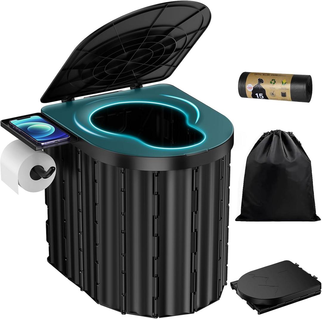 Portable Toilet, Upgraded 15'' toilet With Removable Paper Holder, Camping Toilet With A Load Capacity Of 450 Lbs, Portable Potty for Camping, Hiking, Road Trip, Car, RV, Tent, Beach, Truck Drivers