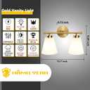 Hamilyeah Gold Bathroom Vanity Light Fixture with Frosted Glass Shade, 2 Light Vanity Lighting Fixture Over Mirror, 2 Bulb Wall Lamps for Bathroom, Restroom, Living Room, 2-light Milk Glass