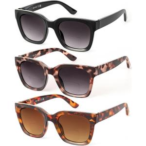 JOLISU Bifocal Sunglasses Reader - 3 Pack Lightweight Oversized Classic Style for Women Reading W/UV 400 Protection