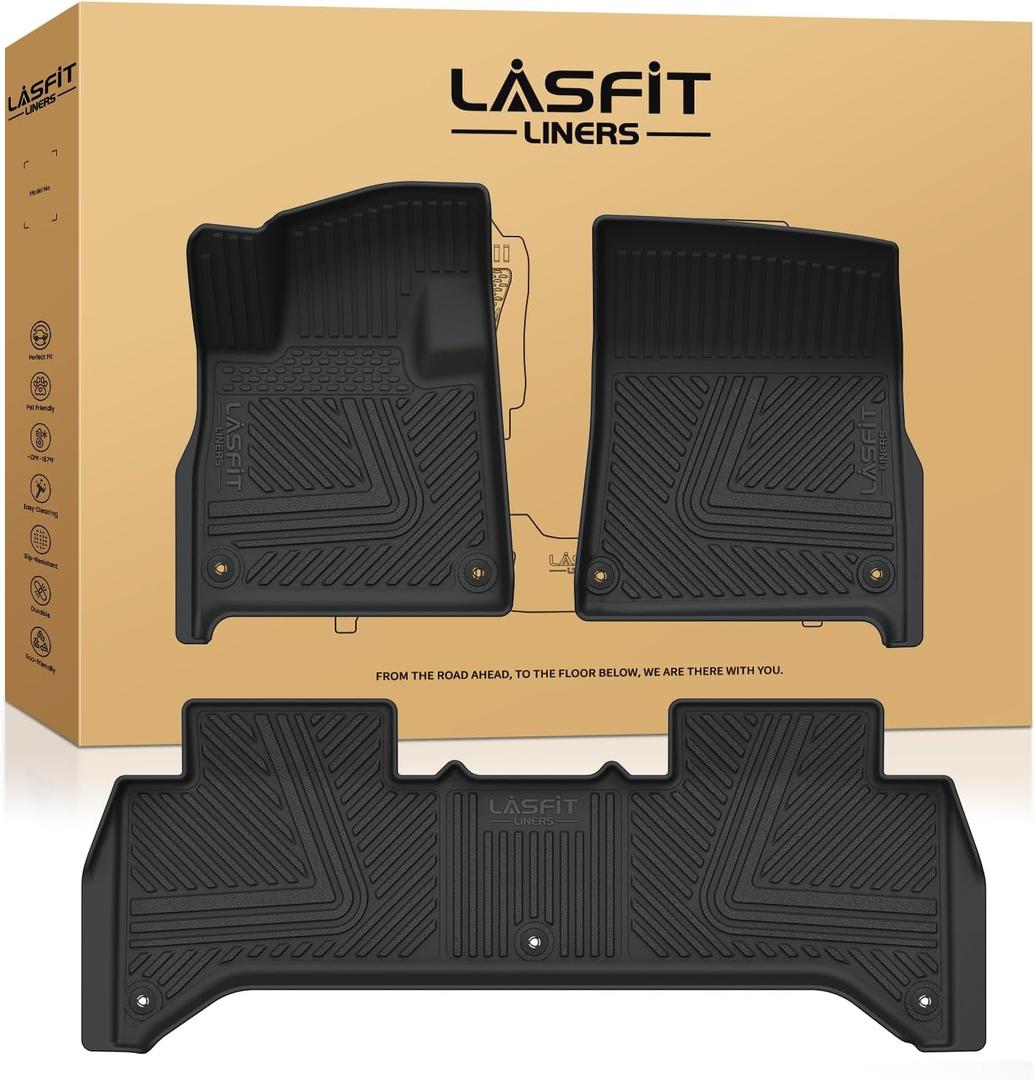 LASFIT Floor Mats for Rivian R1T 2025 2026, All Weather Floor Liner TPE Custom Fit Car Mats for Rivian R1T 1st & 2nd Row Rubber Mats, Black, Tasteless, Durable and Easy to Clean