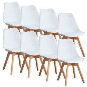 Amazon.com - OLIXIS Dining Chairs Set of 8 Kitchen Mid Century Modern Chairs with Wood Legs and PU Leather Cushion for Living Room Bedroom Outdoor Lounge, White - Chairs