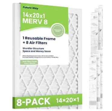 Future Way 14x20x1 Air Filters, 8-Pack with Reusable Frame, MERV 8, MPR 700 AC Furnace Filters, Space Saving & Cost-effective